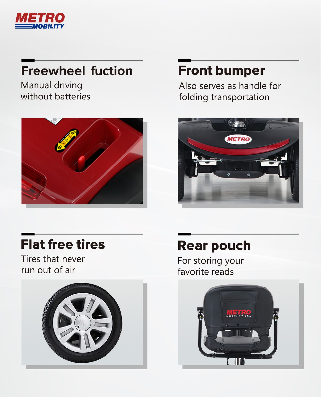 METRO 4 Wheel Travel Mobility Scooter with 300W Motor for Adult-300lbs, RED