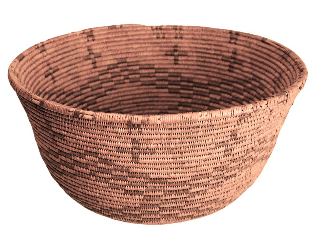 Apache Bowl Basket ca. 1920 6.875" H x 14.375" D Hand Coiled Large Bowl