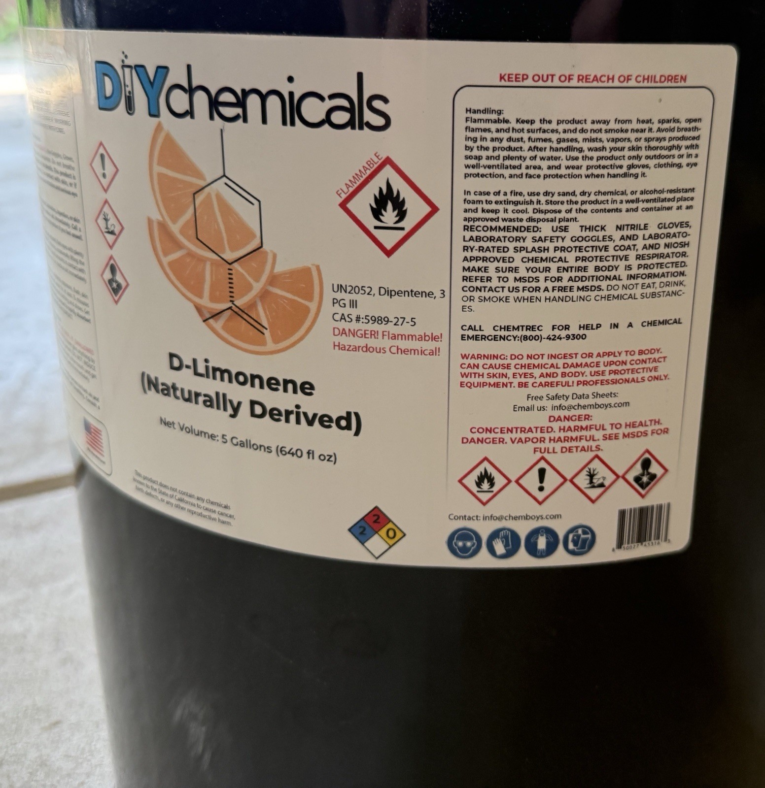 D-Limonene – Solvent 5 Gallons , Naturaly Derived , DIY chemicals Brand