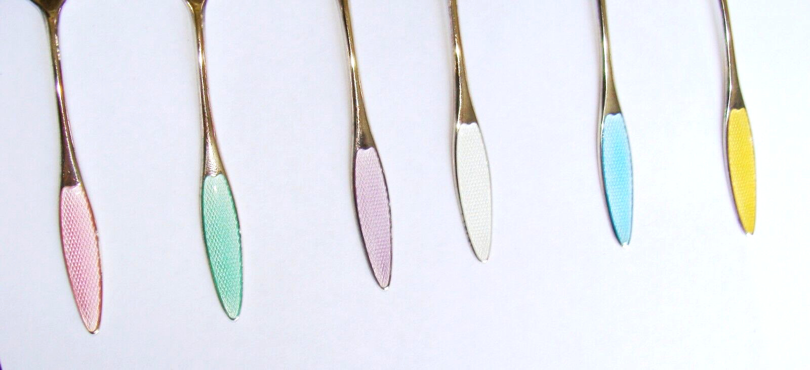 Frigast Denmark Box Set of 6 Sterling Silver Guilloche Enamel Demitasse Spoons