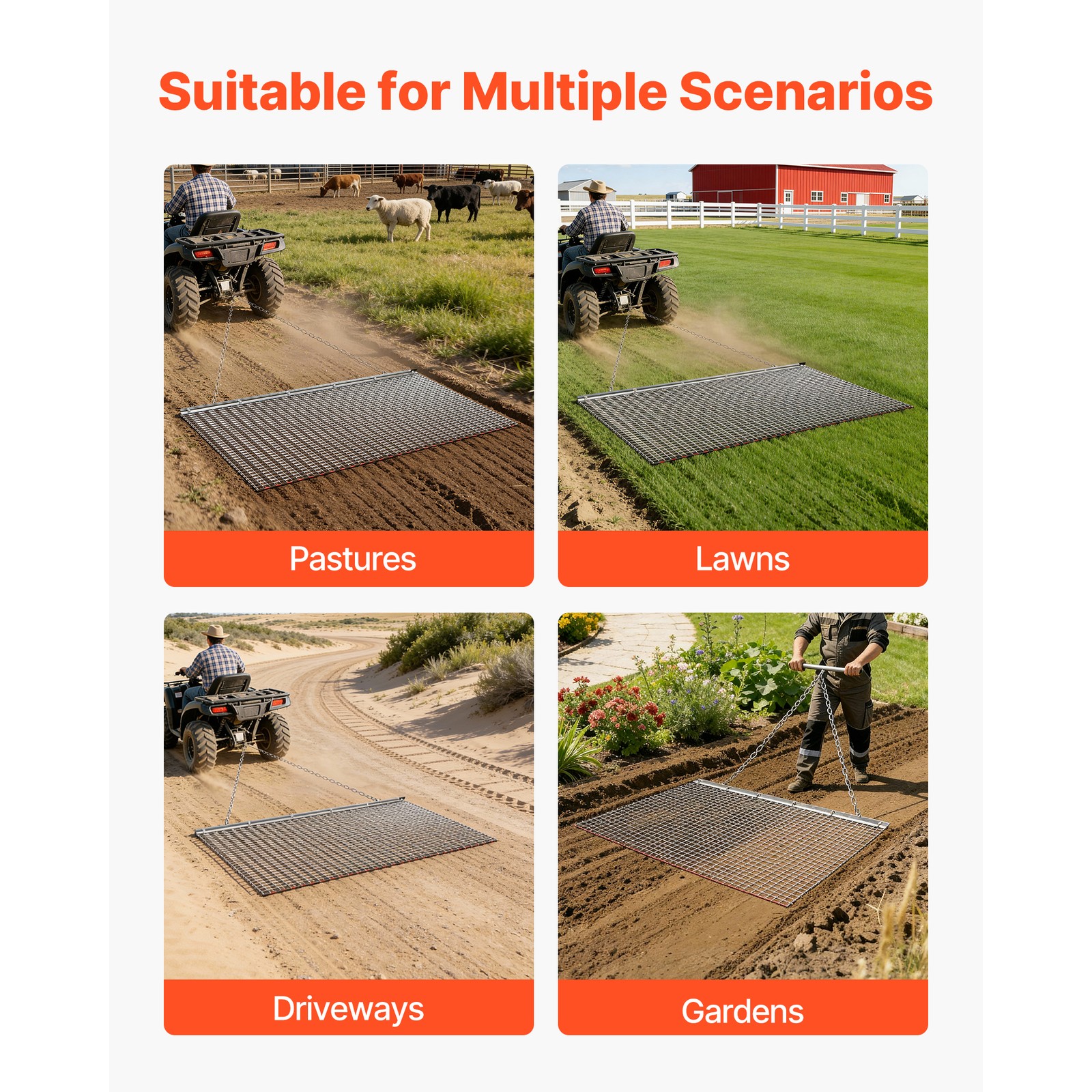 Uimoso 5 x 3 ft Chain Harrow Rake for ATV, UTV, and Tractor Use