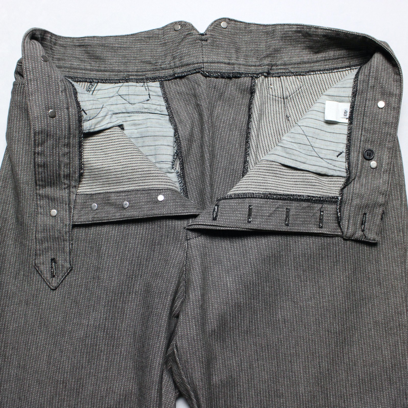 WahMaker Frontier Clothing Warm Gray Striped Cotton Cinch-Back Trousers 40x37.5