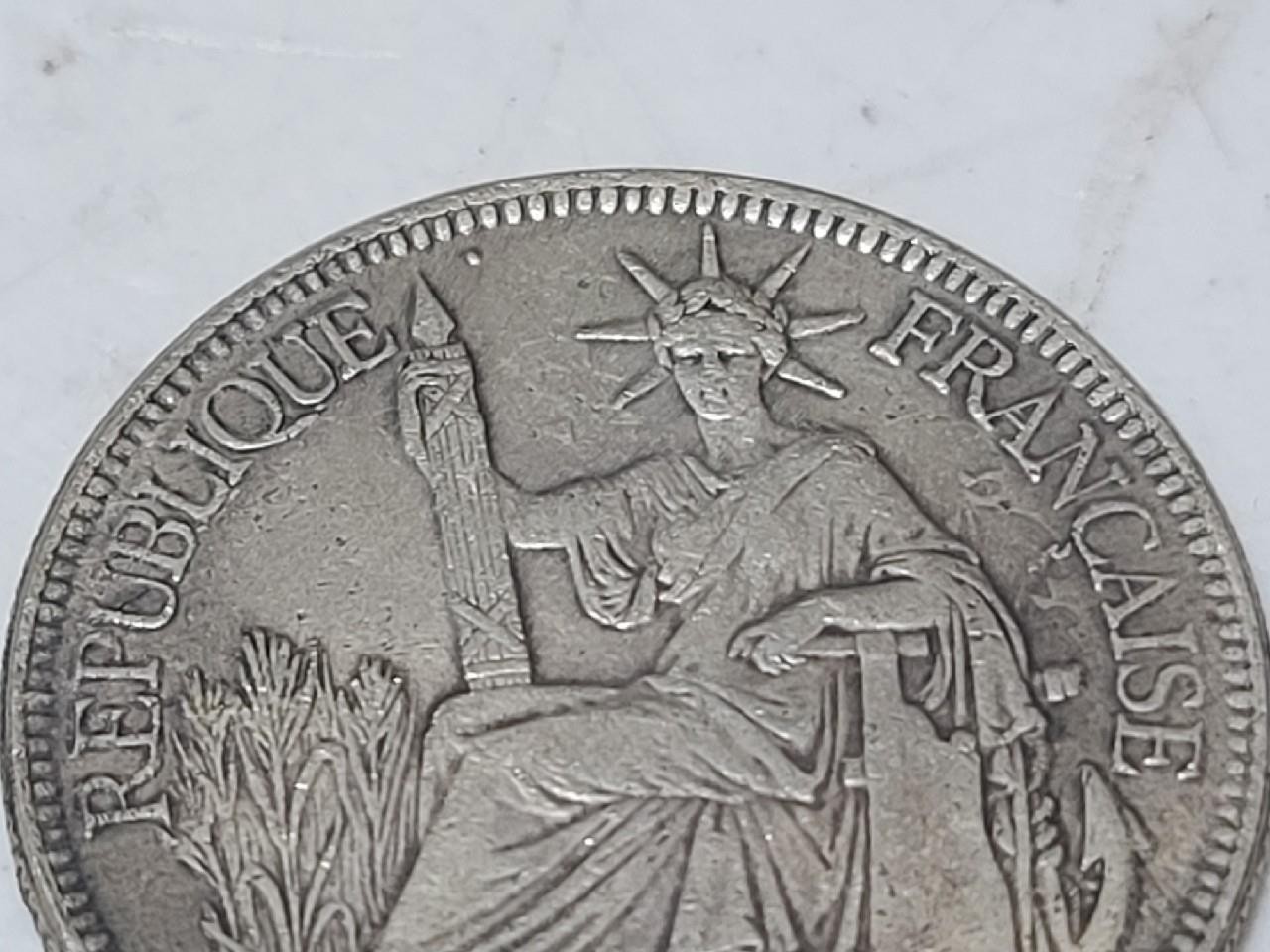 1908-A Silver 1 Piastre Commerce French Indo-China Rare Crown Thaler Sized Coin