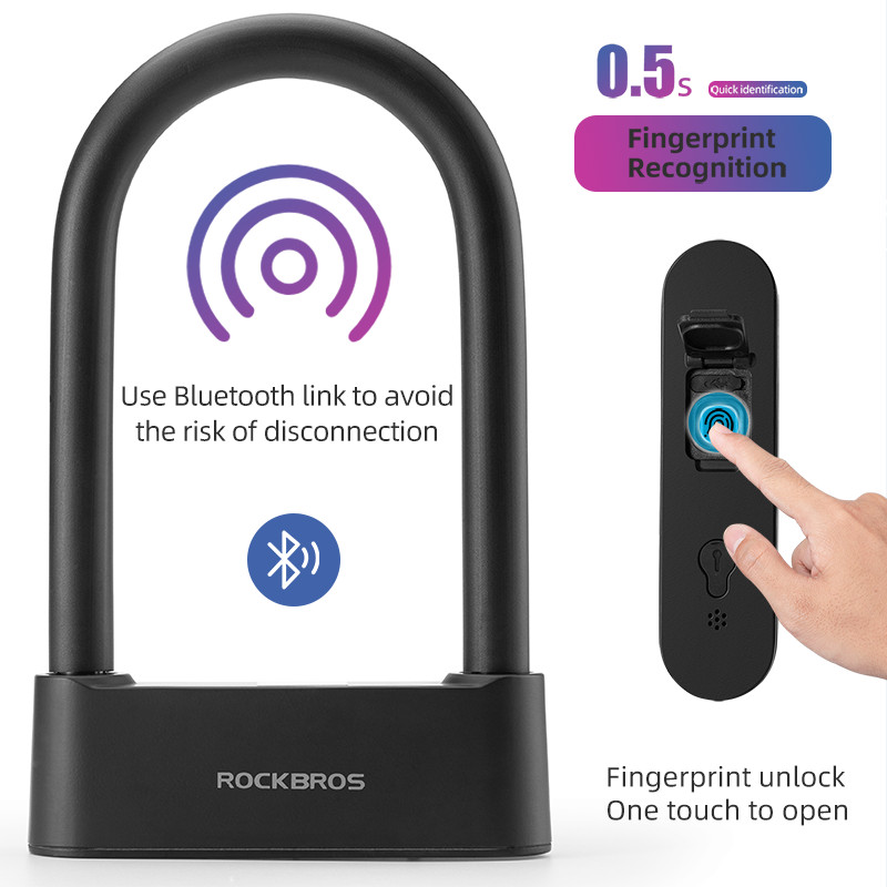 ROCKBROS Bike Intelligent Lock Smart Fingerprint U Lock Bluetooth Phone Control