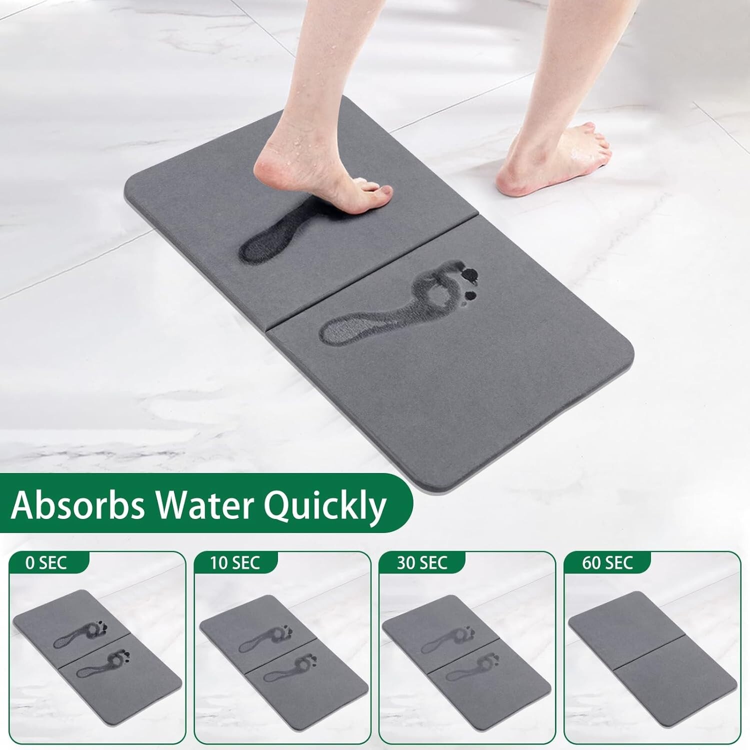 ceous Earth Bath Non-Slip Stone Shower Mat Foldable 23.6 x 15.4in