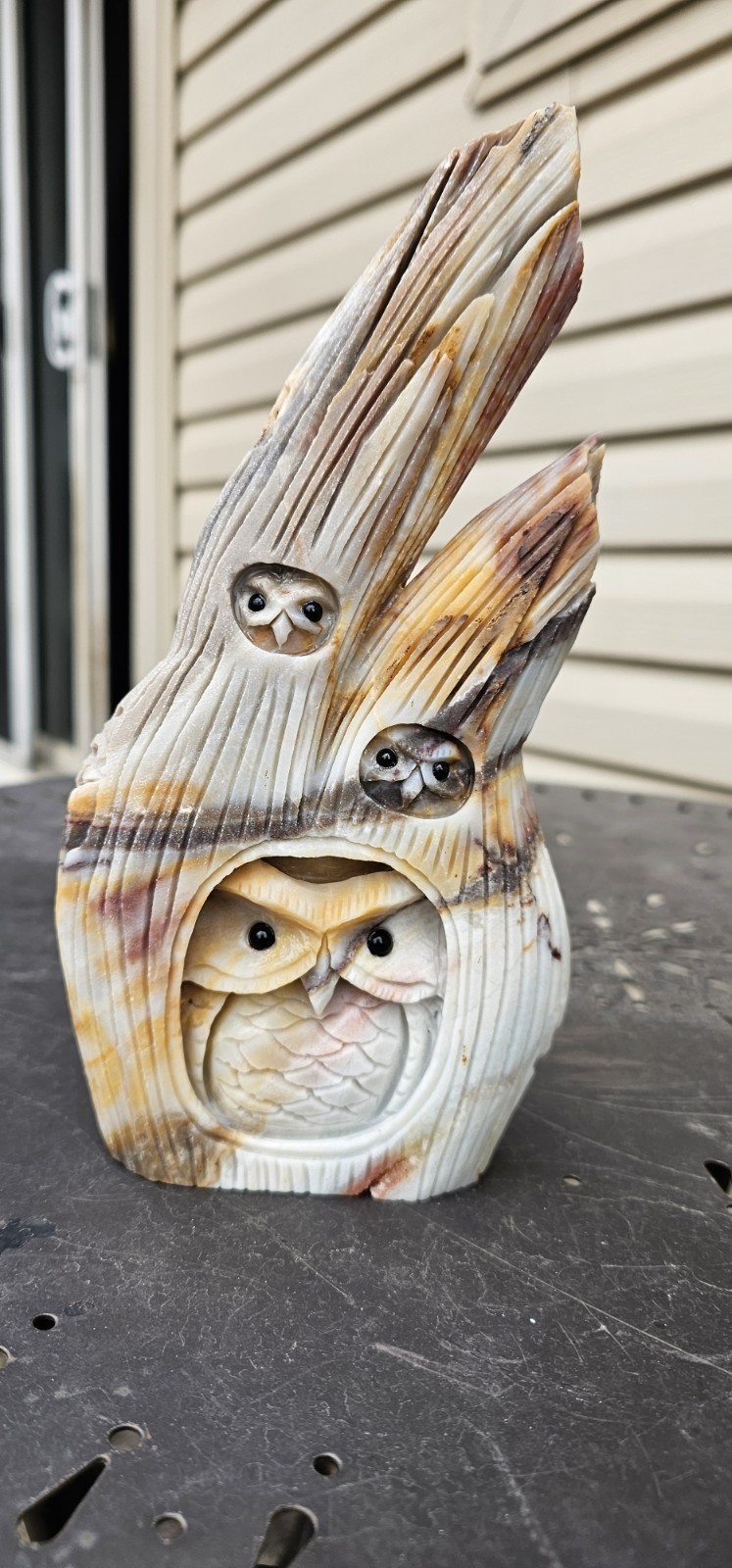 Carribean Calcite Owls In Tree Carving
