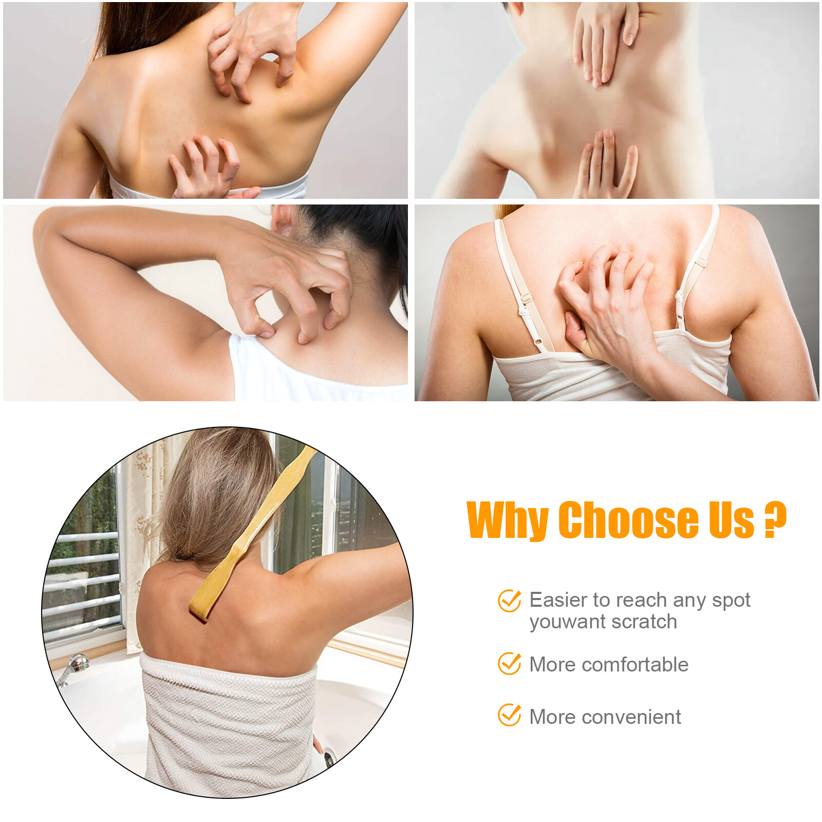 3 Pack Natural Bamboo Back Scratcher Long Reach Pick Itch Relief Tool Portable