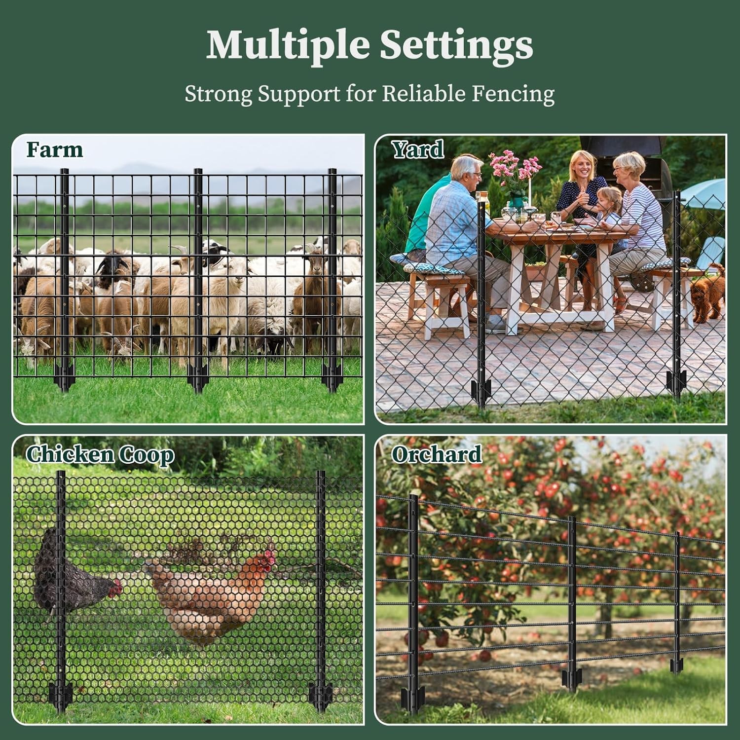 Metal Fence Post 5 Feet Black, Pack of 10, T Post for Wire Fence, Rustproof U Po