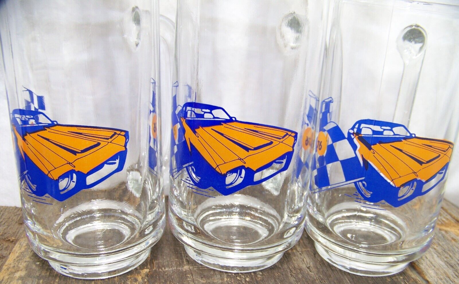 Union 76 Gasoline Pontiac Firebird Checkered Flag Racing 12oz Glass Beer Mug🏁👀