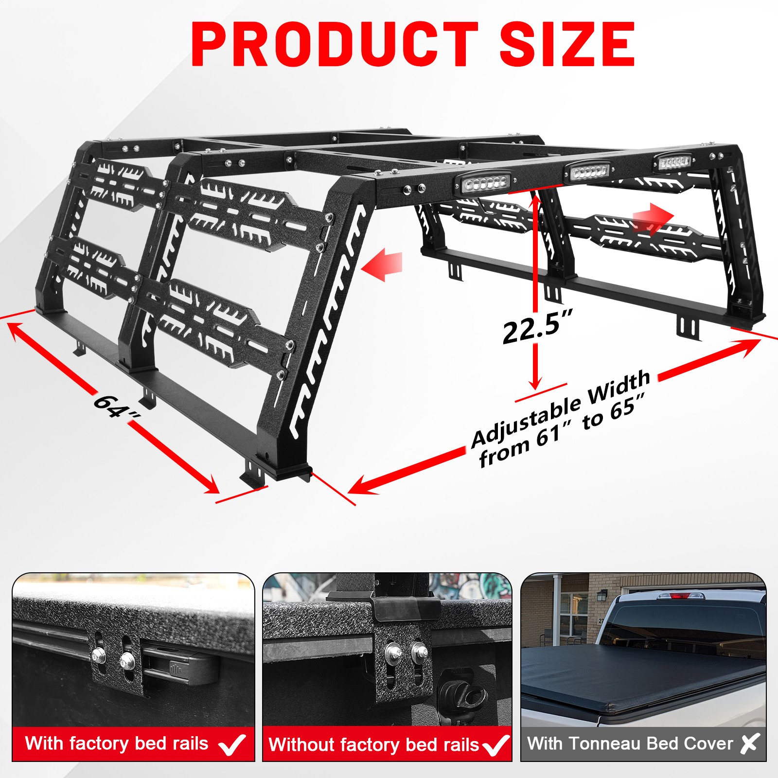FOR Ford/Dodge Ram/Tundra/Silverado(6.5FT)/Nissan Titan Full Size Truck Bed Rack