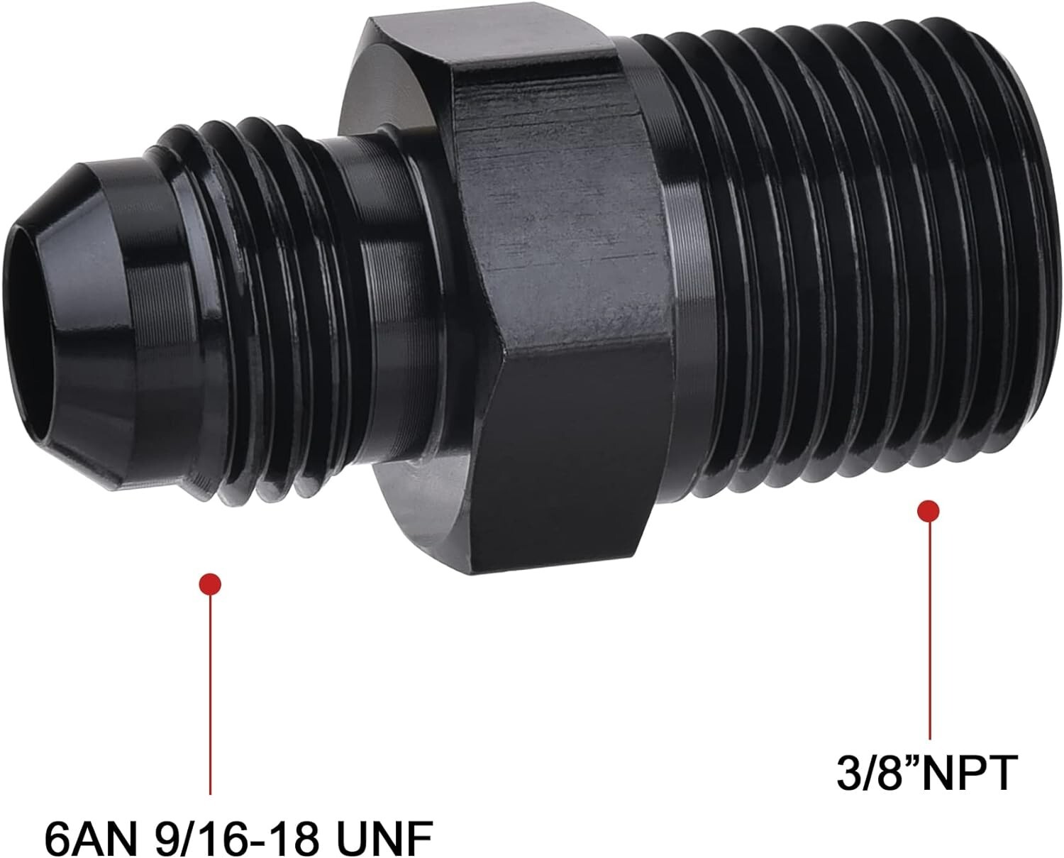 3/8" NPT to 6AN Fitting Male Straight Fittings Adapter Aluminum Black 2Pcs