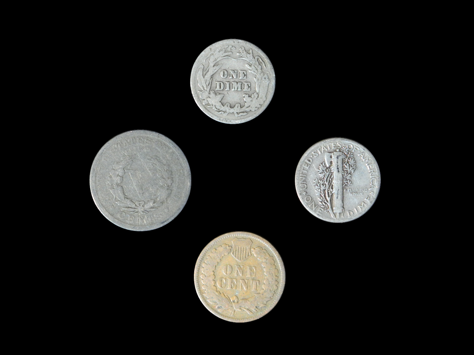 4 Coin US Estate Lot Set Barber Dime Indian Head Liberty V & Mercury