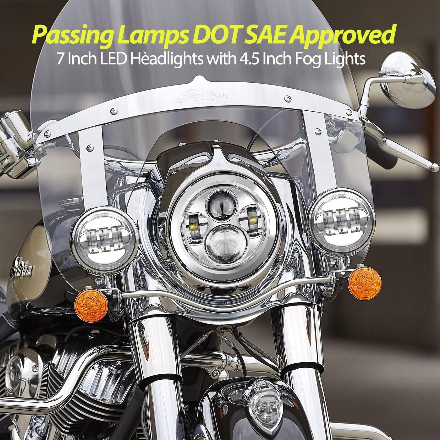 7Inch 140W LED Headlight Hi/Lo + 2Pcs 4.5Inch 80W Fog Light for Harley Davidson