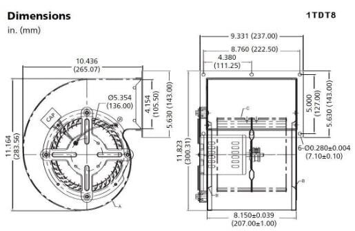 Replacement Dayton 1TDT8 Blower, 797/549 CFM, 115V 3.30/2.20A SAME DAY SHIPPING