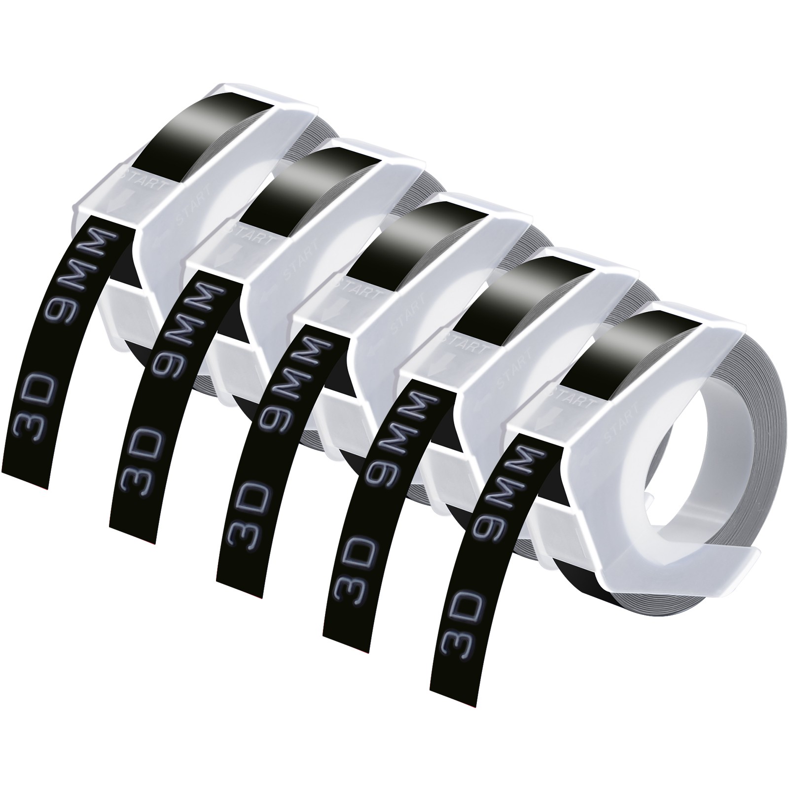 10PK For DYMO 3D Embossing Label Tape Organizer Xpress White on Black 12mm+9mm