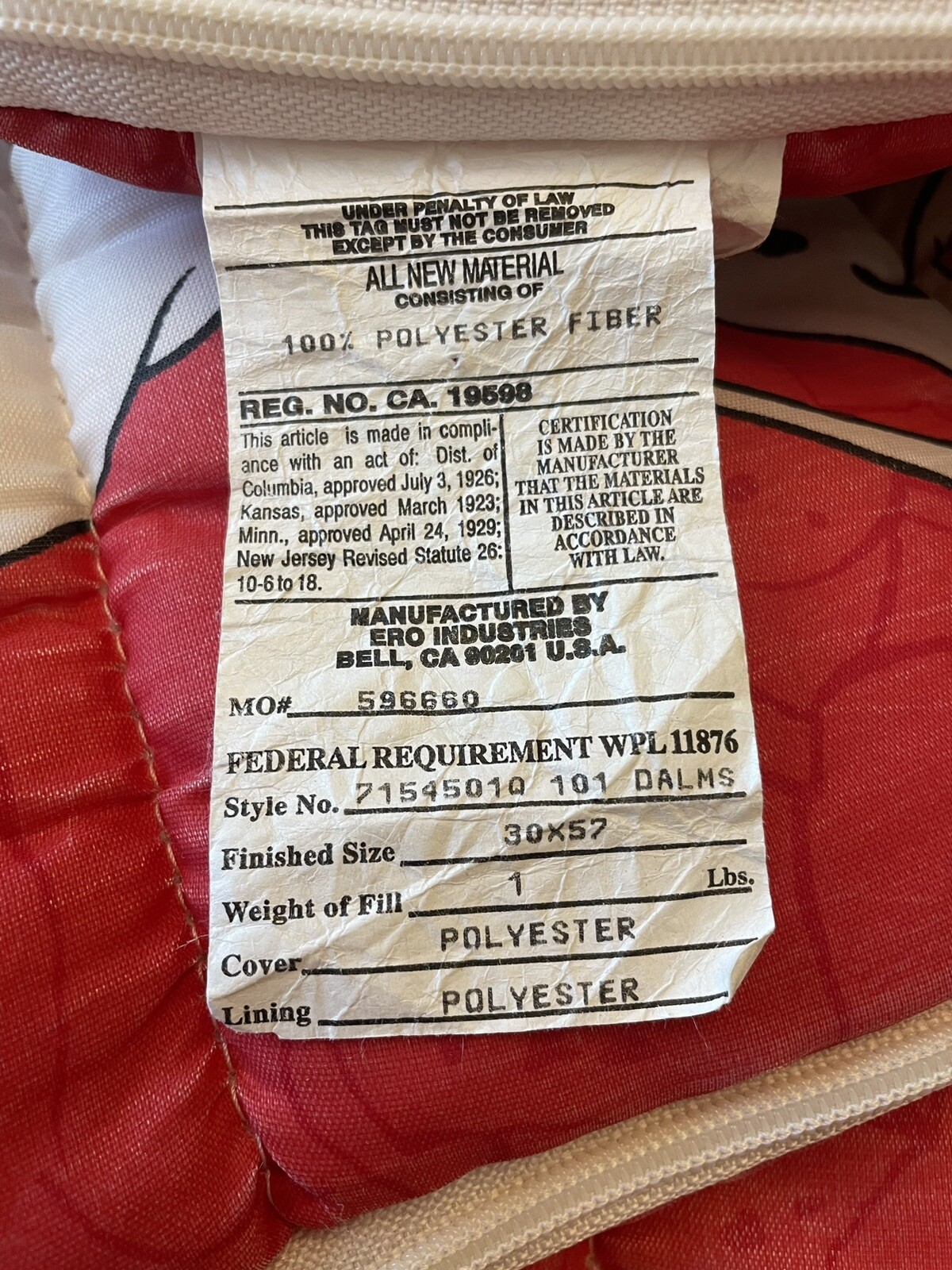 Vintage 90's Disney 101 Dalmatians Red Double Sided Youth Sleeping Bag Read