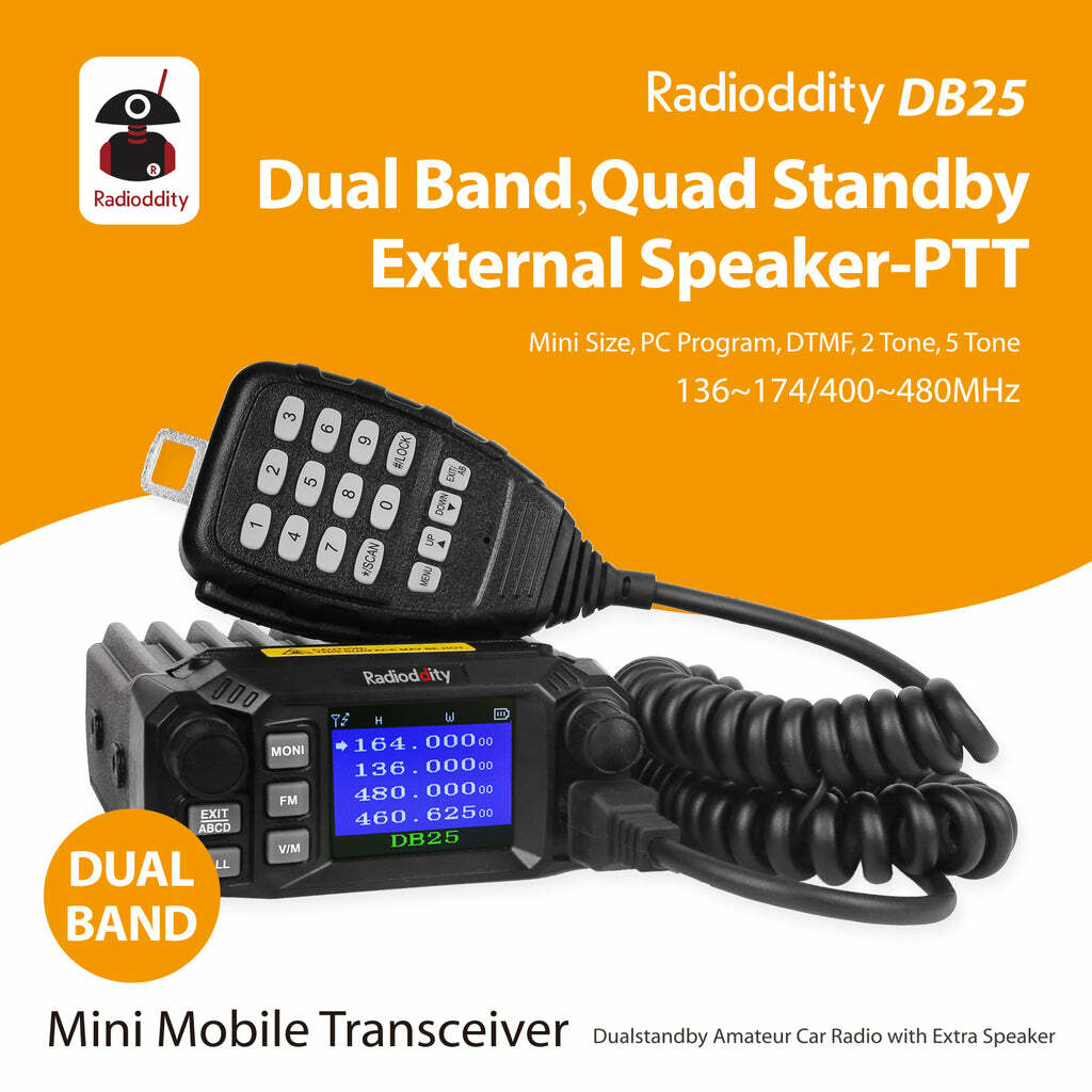 Radioddity DB25 Pro Car Mobile Radio Dual Band V/UHF 25Watt, Quad Band Antenna
