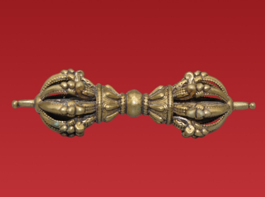 Vintage Tibetan Bronze Dorje - Hand-Carved Nine-Pronged Vajra Ritual Tool