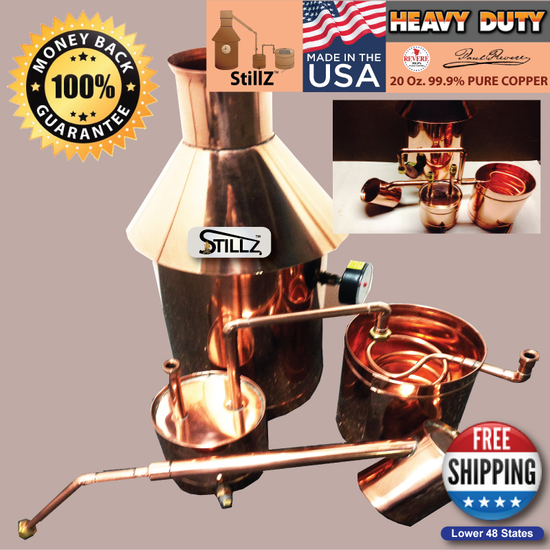 Copper Moonshine Still-Thumper and Worm-Heavy Pot Still StillZ 6 Gallon