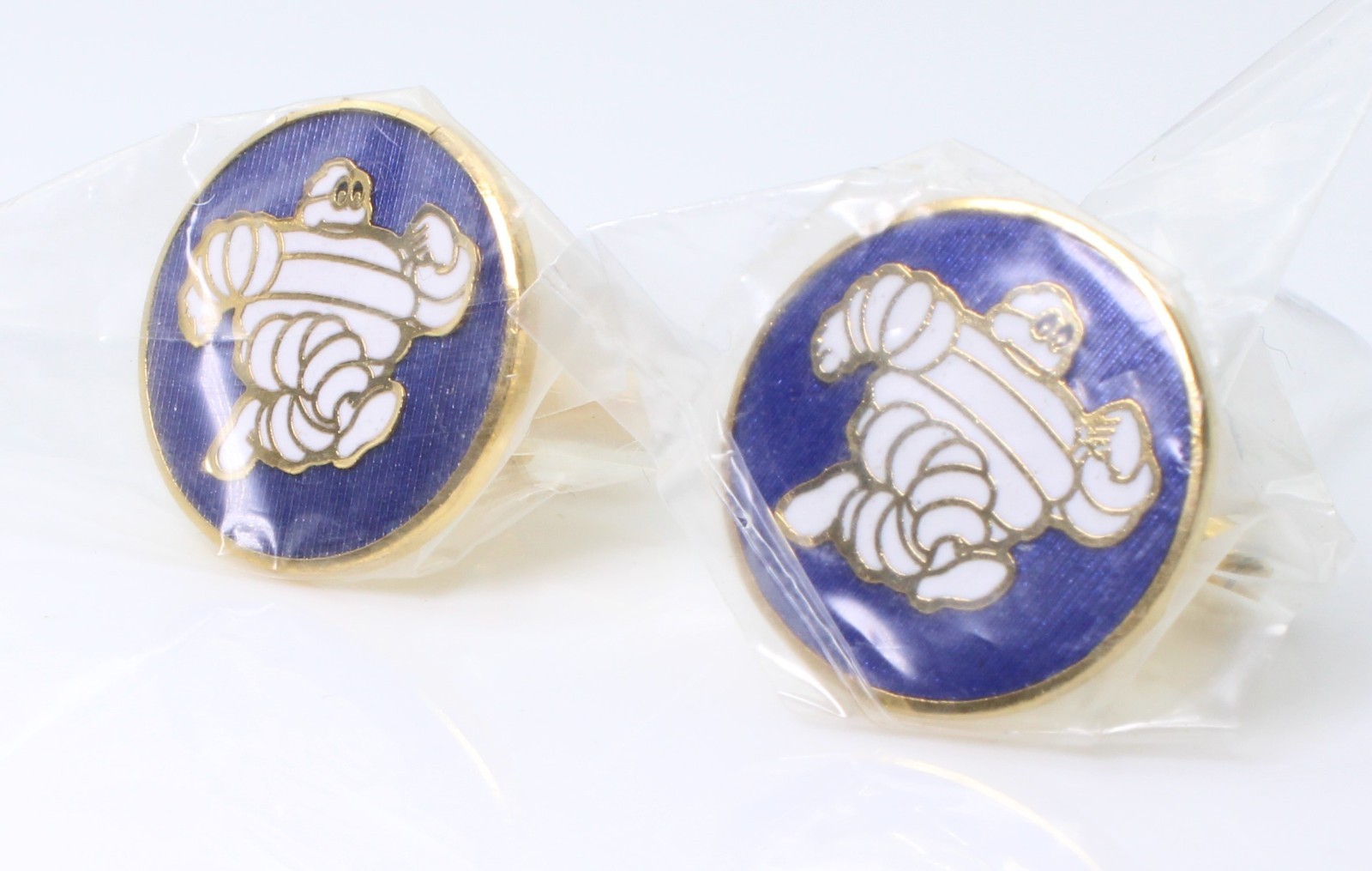 Vintage 1960s Michelin Man Bibendum Enamel Cufflinks Blue Running Mascot NOS