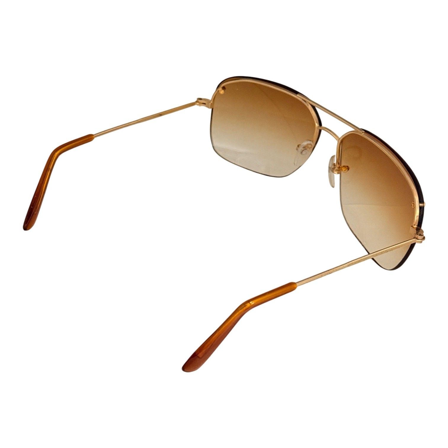 Vtg 70's Aviator Rimless Sunglasses Gold Frame Gradient Amber Lens MIP - A1298