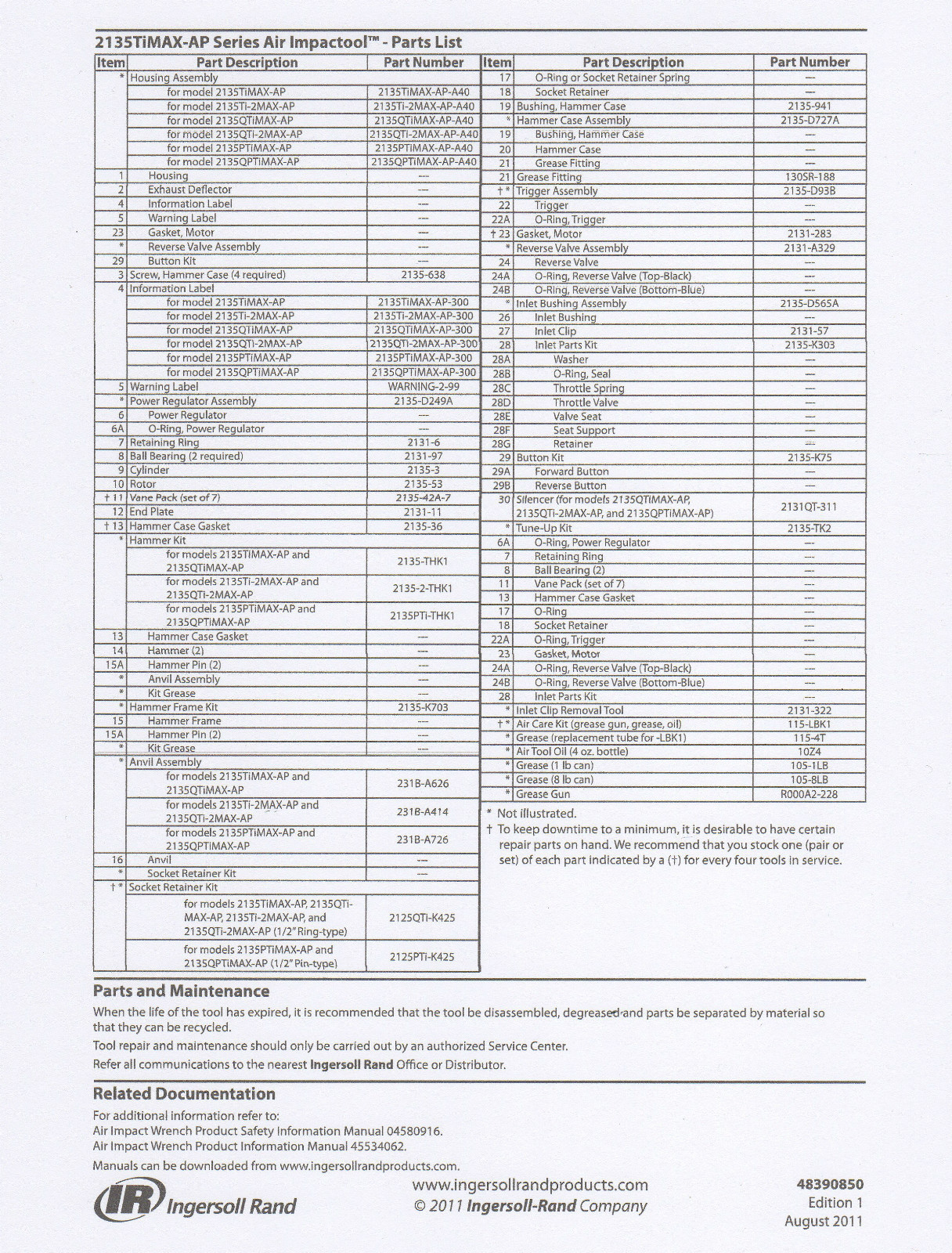 INGERSOLL RAND 2135 K303 THROTTLE KIT 2350XP,2235,2135,2131,2130,2115,2112,2125