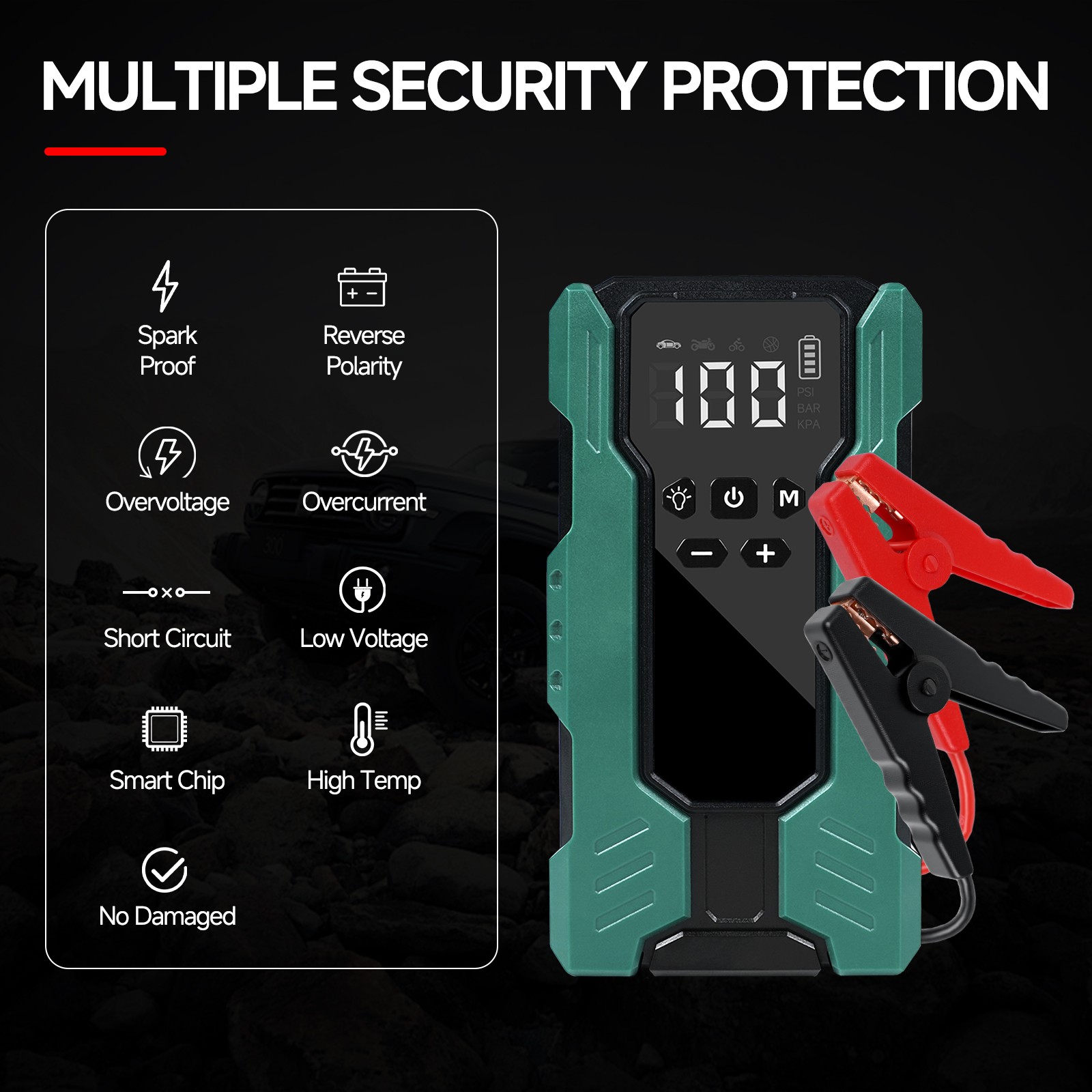 10000A Car Jump Starter with Air Compressor 12V & 150PSI Battery Phone Bank