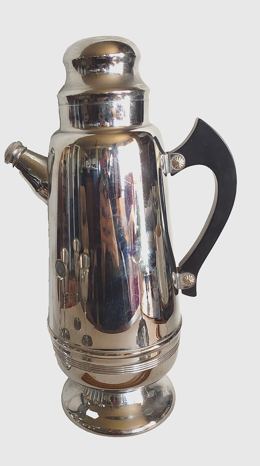 Vintage Chrome Art Deco Pitcher Style Cocktail Shaker With Bakelite? Handle
