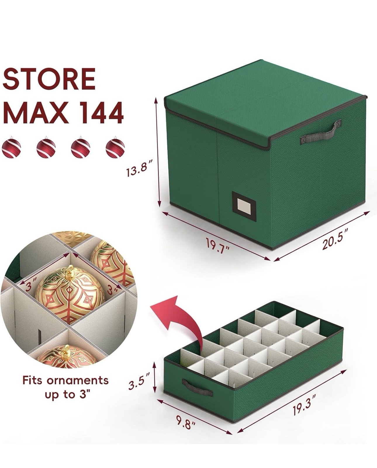 144-3” Large Christmas Ornament Storage Container - 8 Sepárate Tray