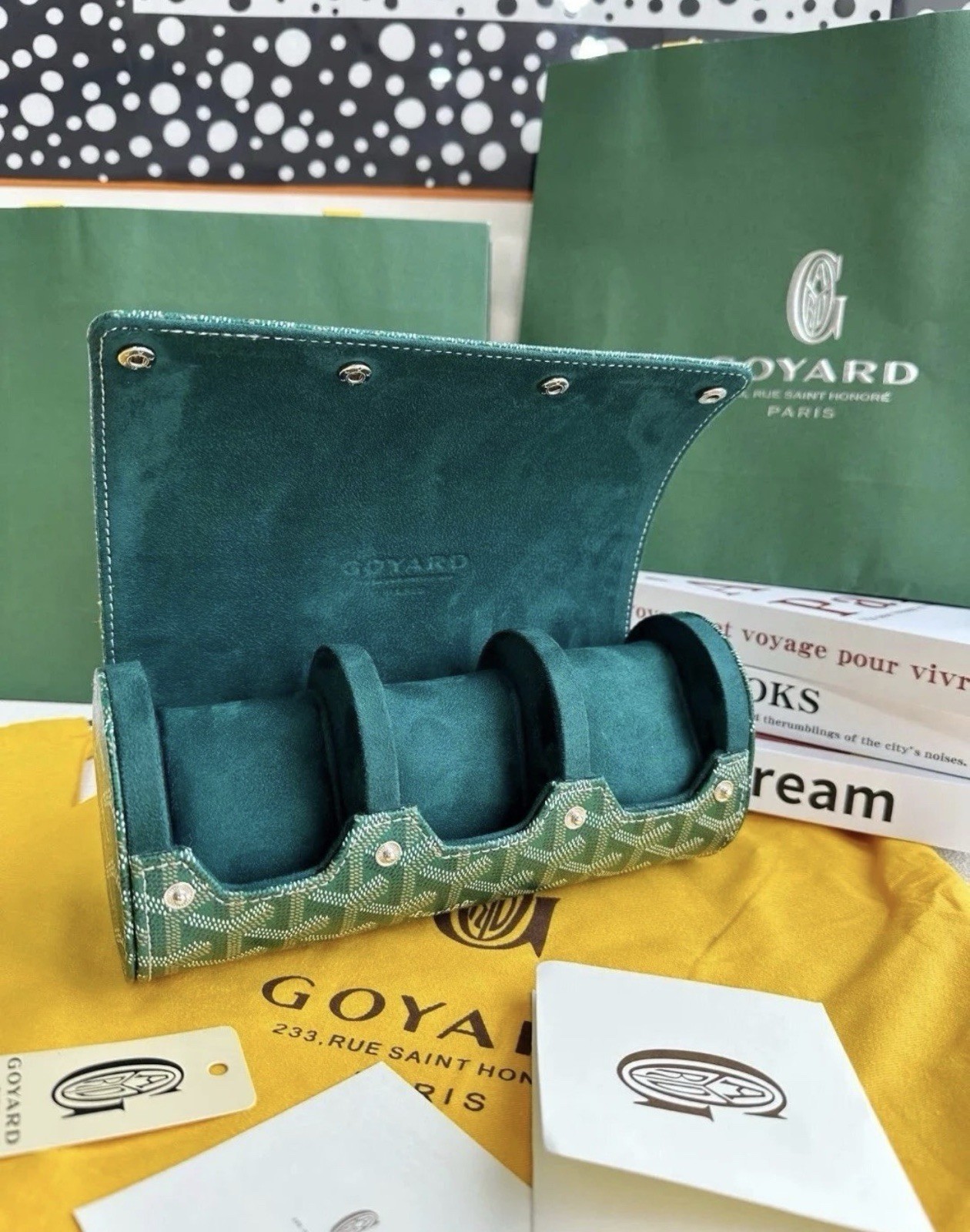 Goyard Travel Watch Case 3 Holder Black Leather