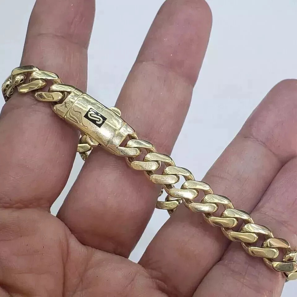 14k Yellow Gold Plated Miami Cuban 8 MM Link monaco Bracelet 8" long Box Lock
