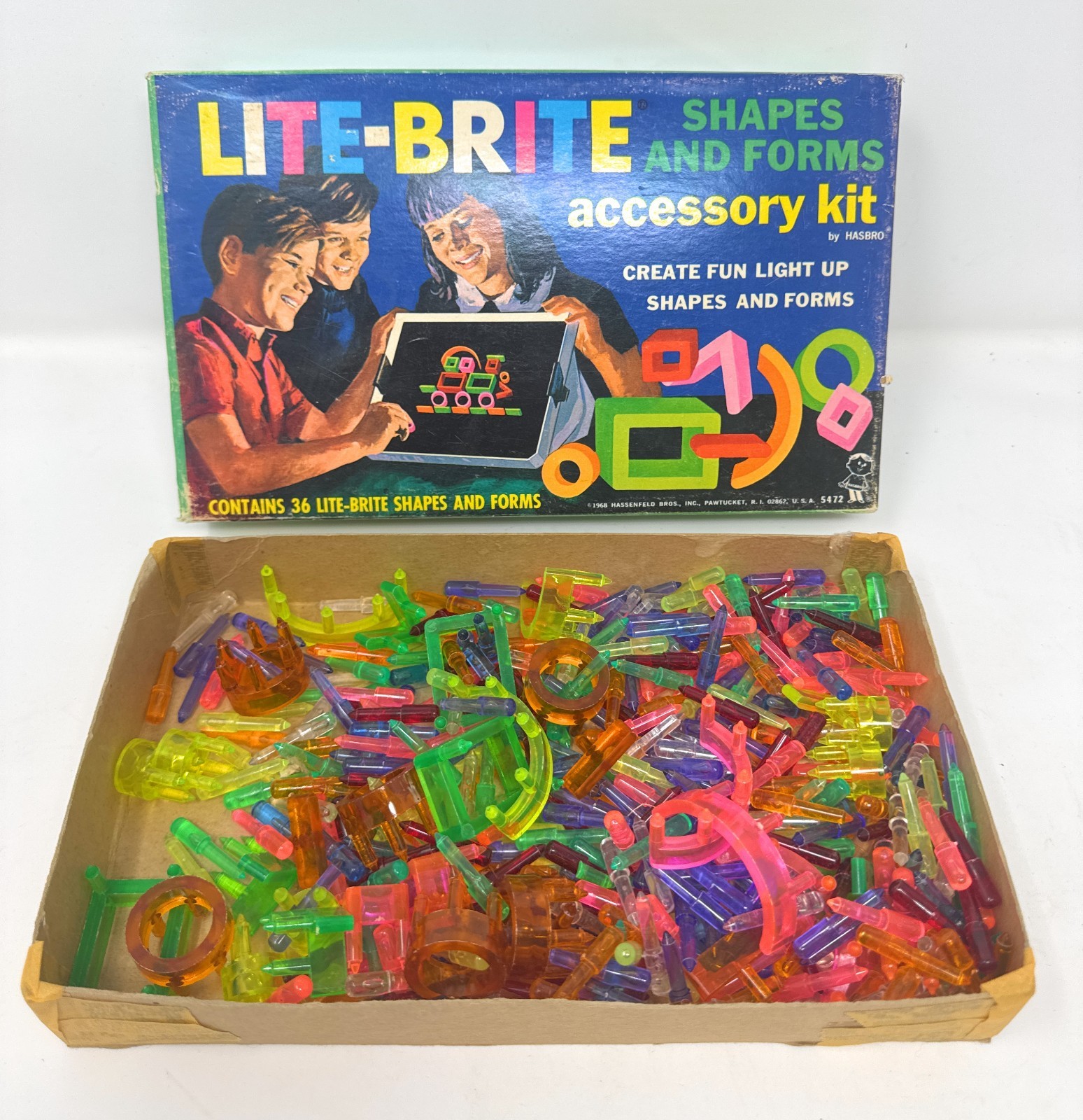 Vintage 1967 5455 Lite-brite Hasbro In Box W/ Pegs Papers Shapes Forms Kit