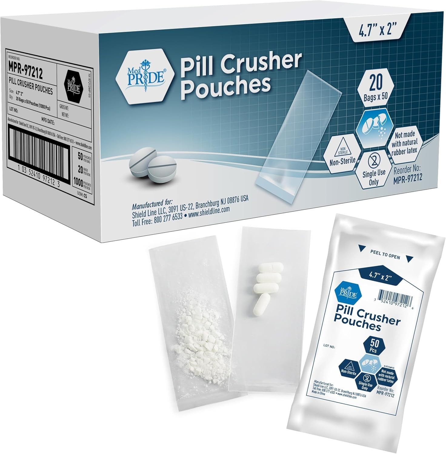 MED PRIDE Pill Crusher Pouches Disposable Medication Crushing Bags Clear 1000ct