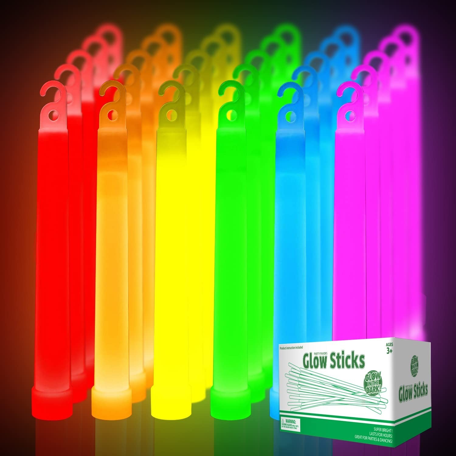 48 Pack 6 Inch Ultra Bright Large Glow Sticks 10 Hr+ Long Lasting Light Sticks