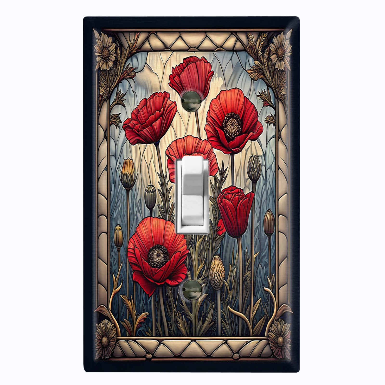 Metal Light Switch Outlet Cover Decorative Wall Plate Red Poppy Flowers EFW114