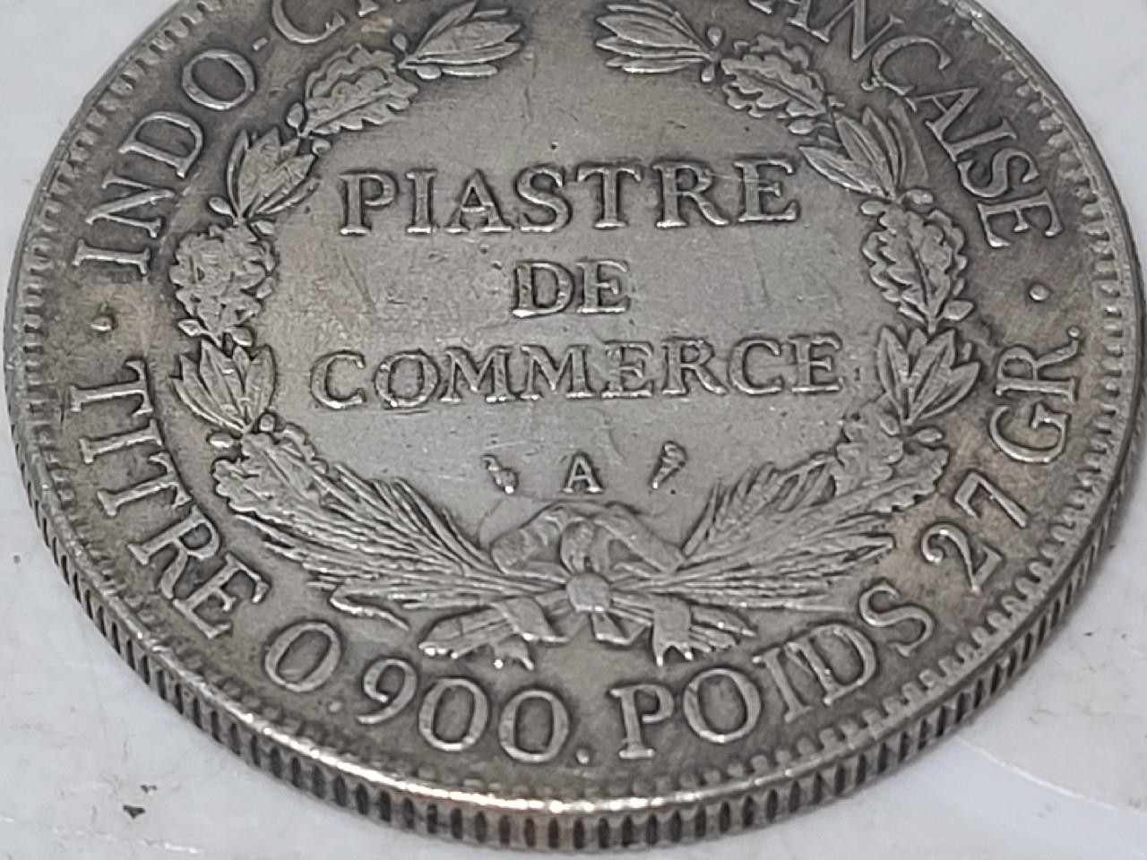 1908-A Silver 1 Piastre Commerce French Indo-China Rare Crown Thaler Sized Coin