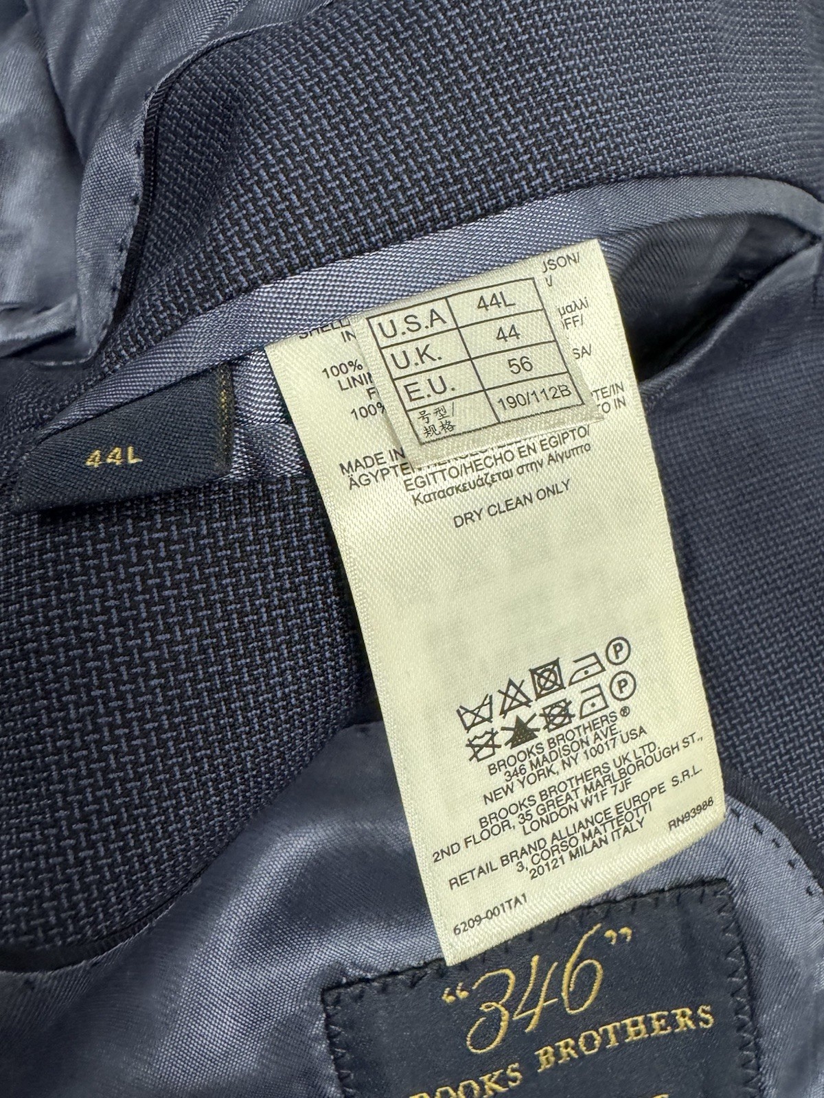 Brooks Brothers Blazer Jacket Mens 44L Blue Hopsack Tollegno Italy Wool Madison