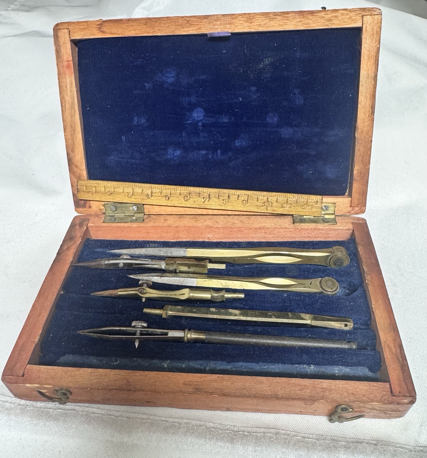 Antique late 1800s Drafting Set in Refinished Wooden Box.
