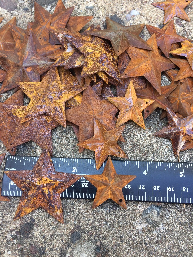 Set 20 Rusty Stars 10- 2.25" & 10- 1.5" Country Metal Barn Star Craft Supplies *