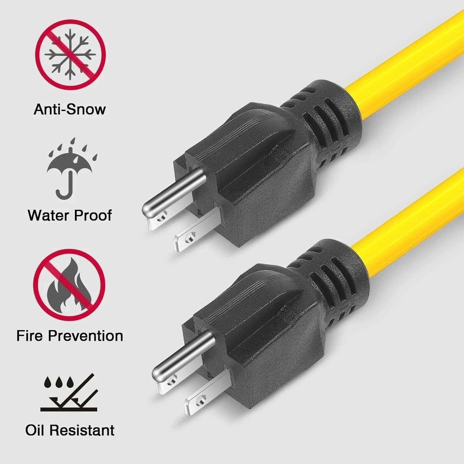 3 Prong Plug 125V Double Male Extension Cord For NEMA 5-15P to 5-15P Yellow 0.6m