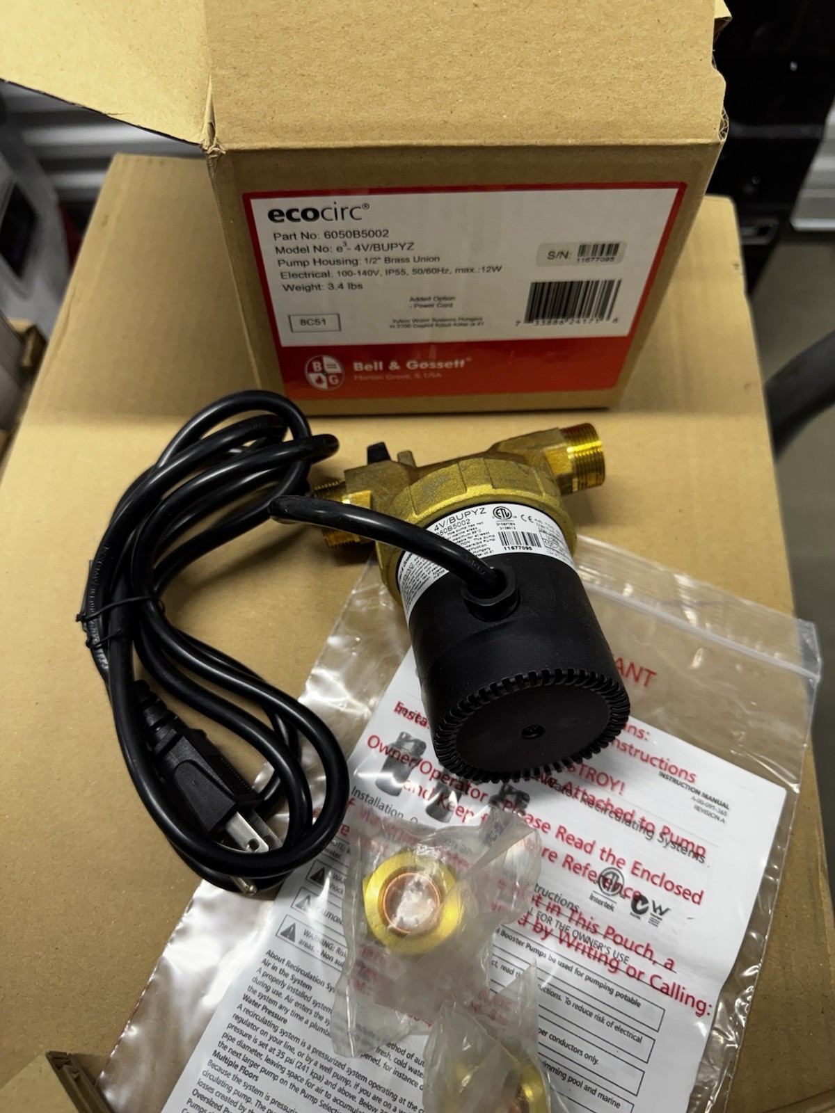 Bell & Gossett ecocirc® e3 Series e3-4V/BUPYZ 6050B5002 Circulating Pump