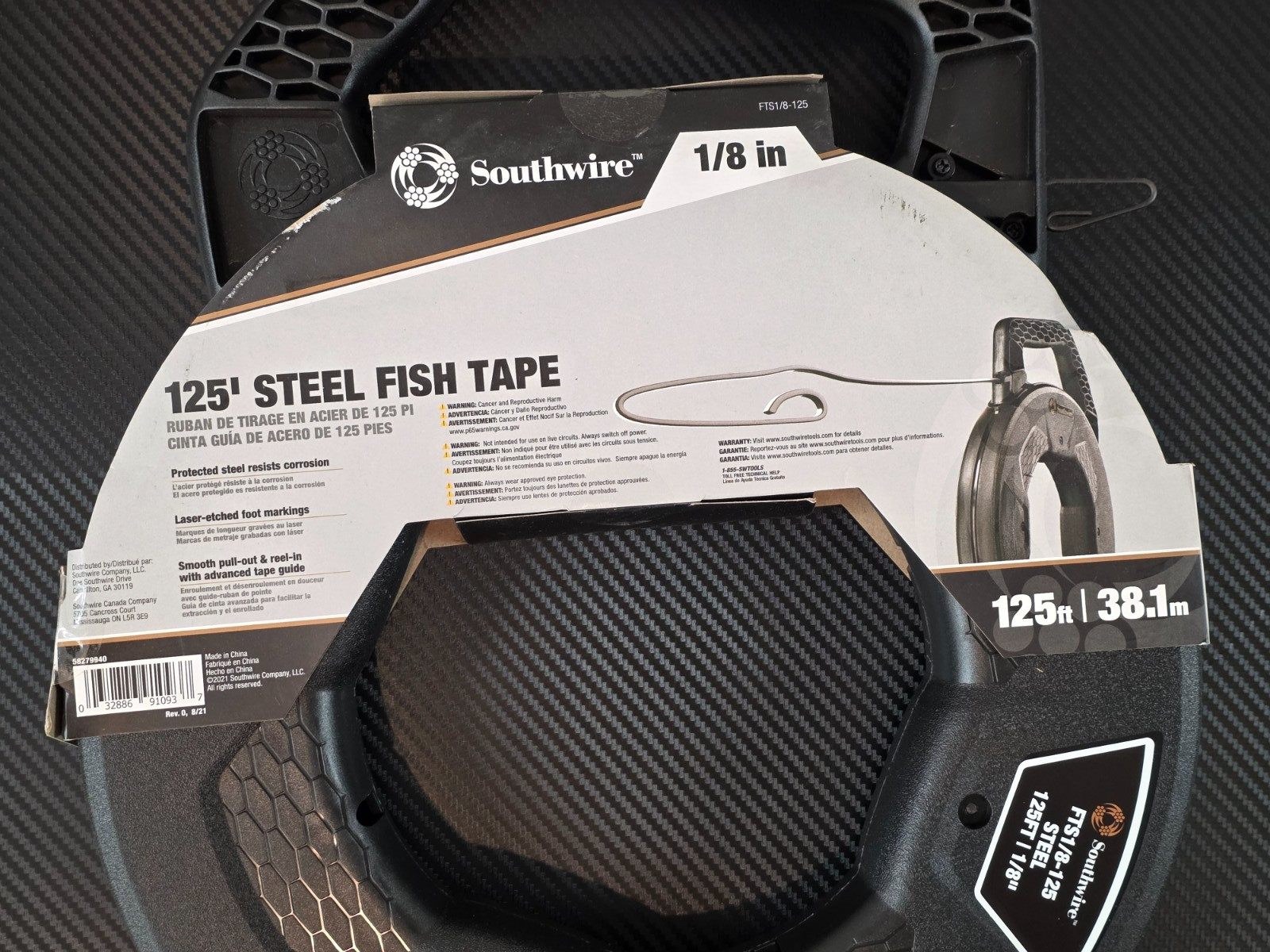 Southwire Fish Tape 1/8-inch Wide x 125-ft Flat Steel, Model # FTS1/8-125