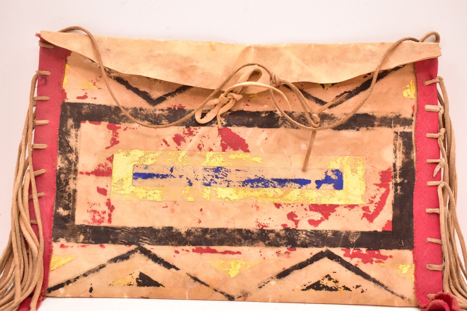 Native American Lakota Sioux Indian Painted Rawhide Parfleche Bag pouch VTG 14"=