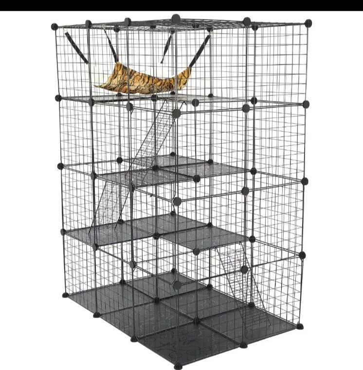 4-Tier Large Cat Cage Enclosure Metal Wire Kennel Playpen Catio with Hammock