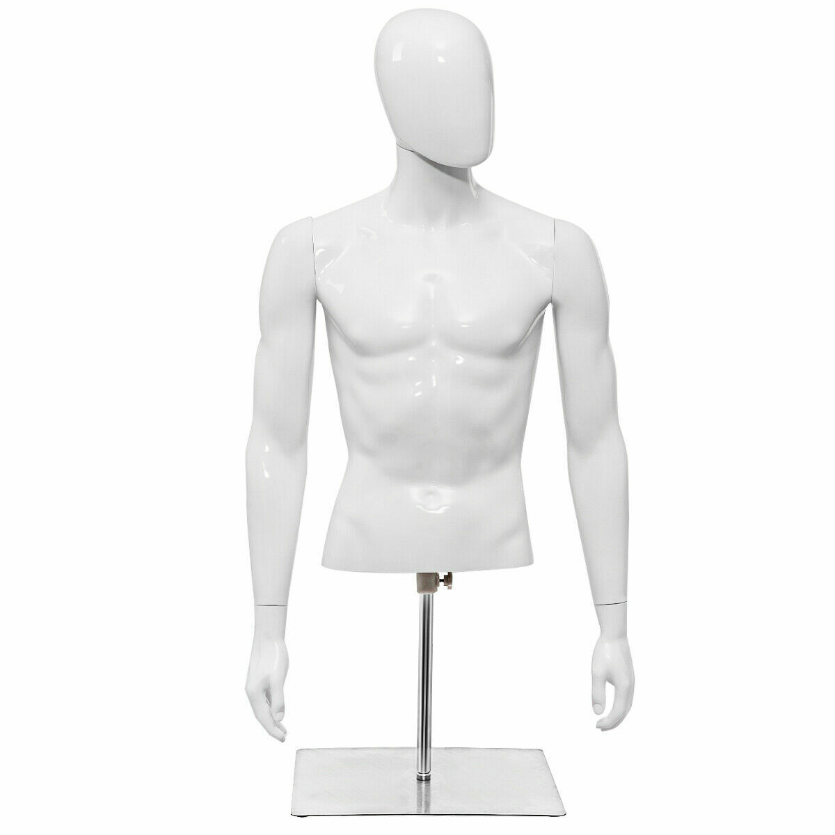 Half Body Mannequin Form Male Head Turn Display White