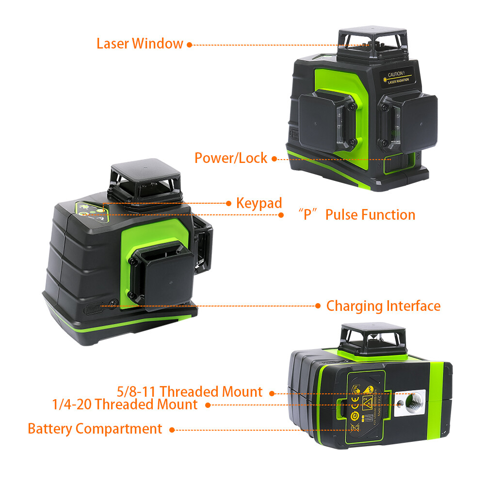 Multifunction 3D Laser level Green Beam + Laser Receiver+High support bar Kit