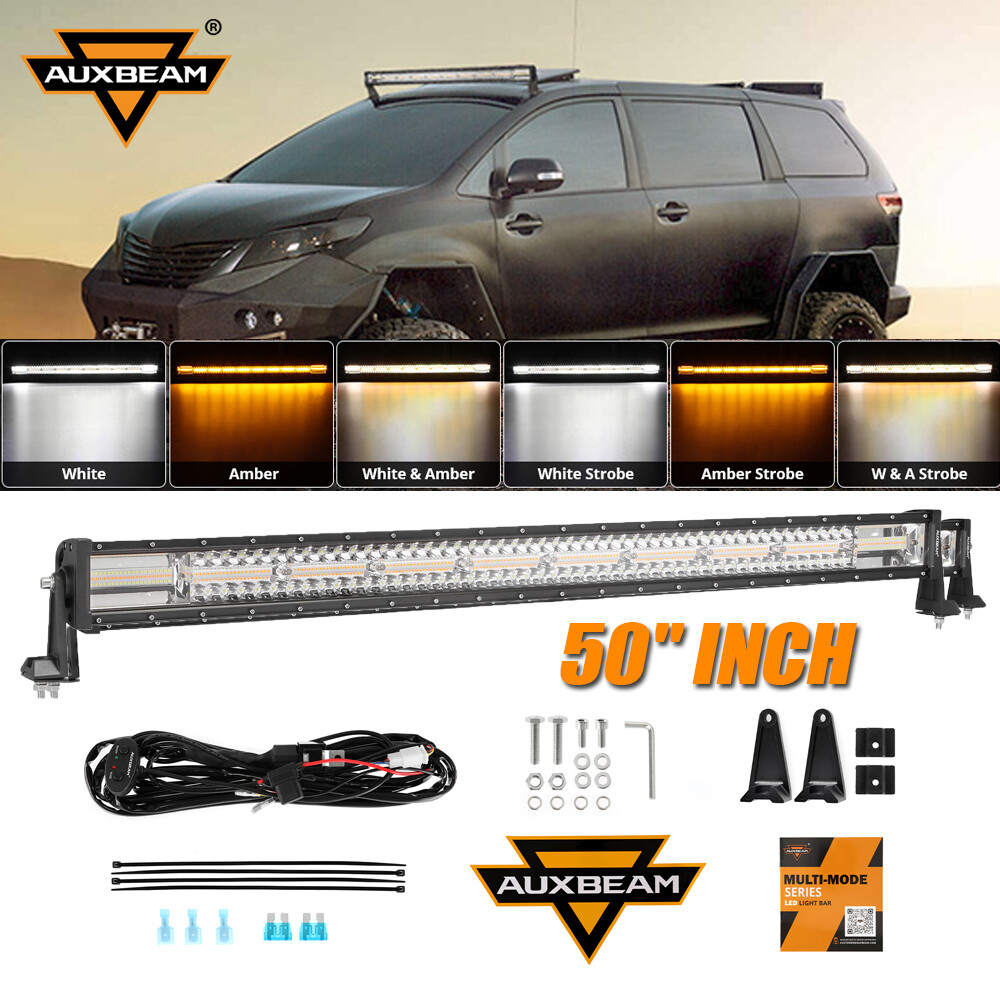 AUXBEAM 50"inch LED Light Bar 6 Modes Strobe Light Amber White for Jeep Wrangler