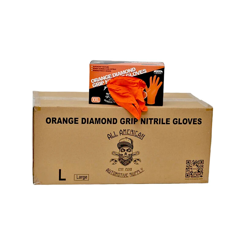 100 pcs Heavy Duty Mechanic Nitrile Orange Disposable 8 MIL Diamond Gloves