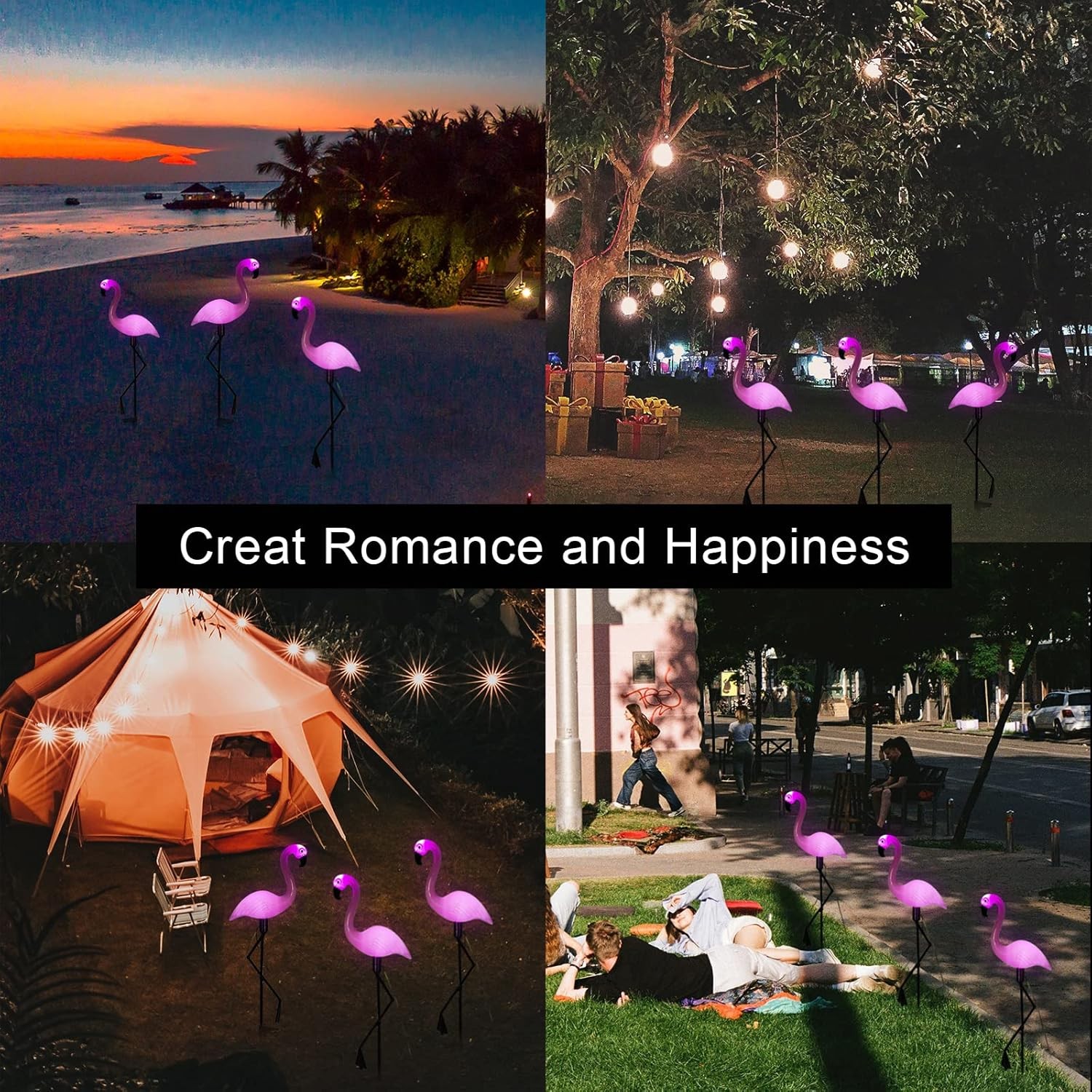 3pcs Flamingo Solar Lights Outdoor Pink Stake Light Garden Lights Stick Lights ﻿