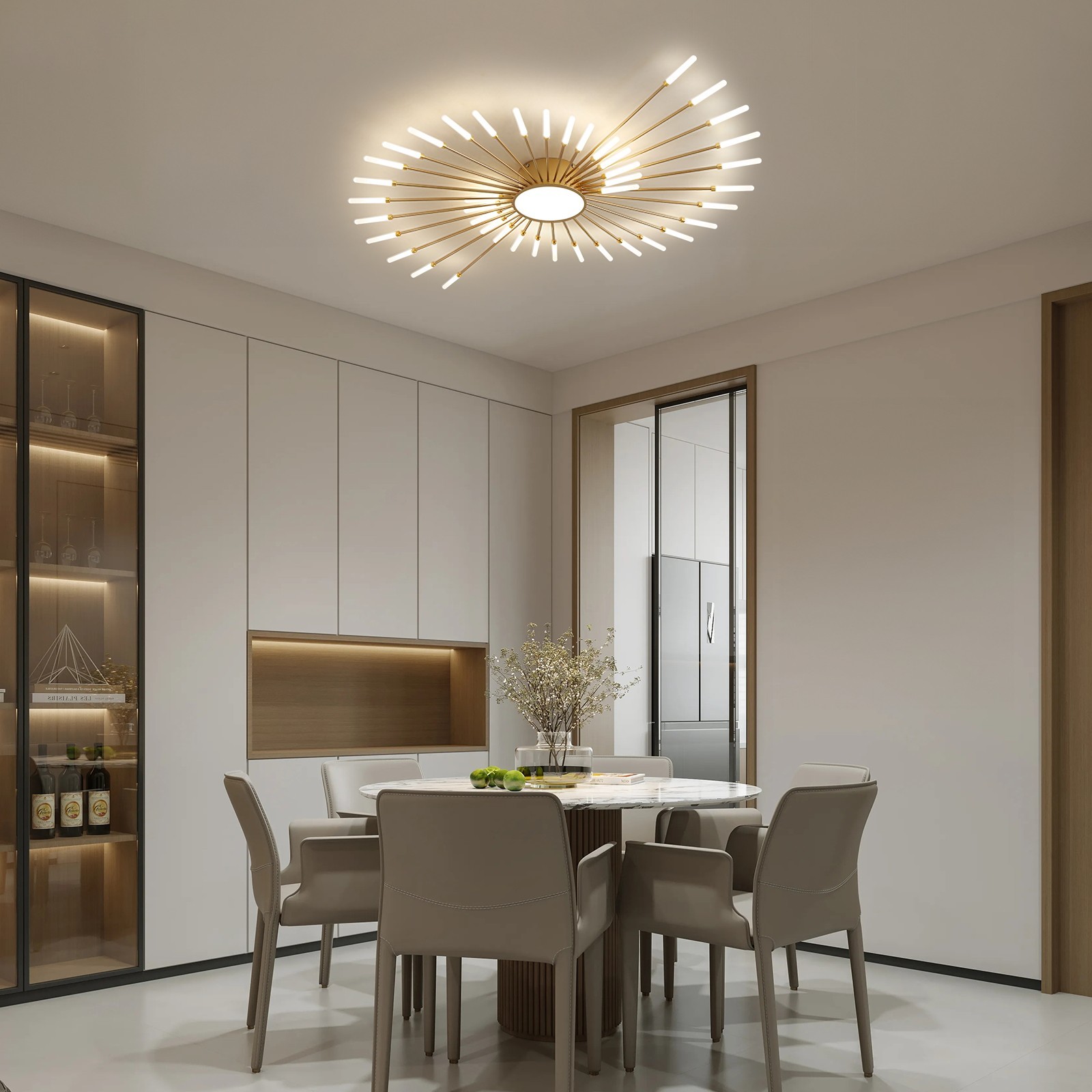 42-Light Fireworks Ceiling Light Modern LED Flush Mount Dimmable APP Remote-Gold